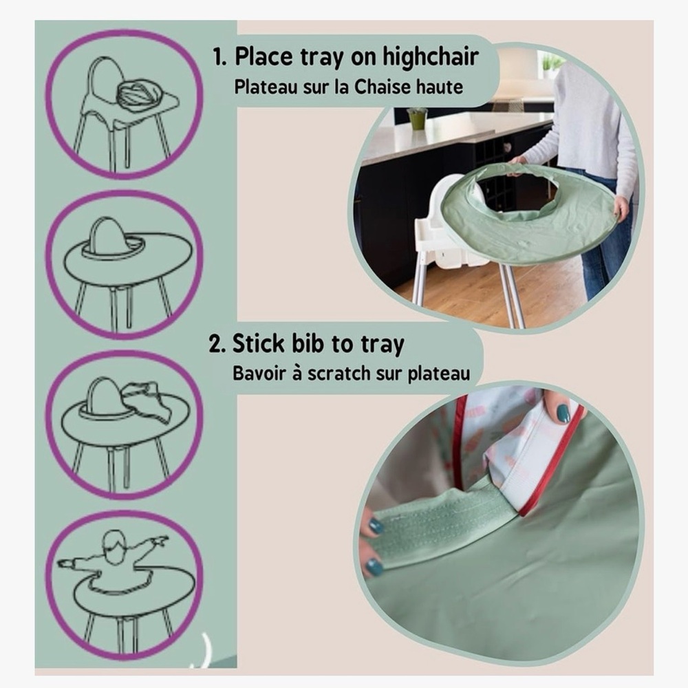 Tidy Tot Bib and Tray Kit in Sand Fox Bib Toddler Mealtime Easy Cleanup - Picture 6 of 16